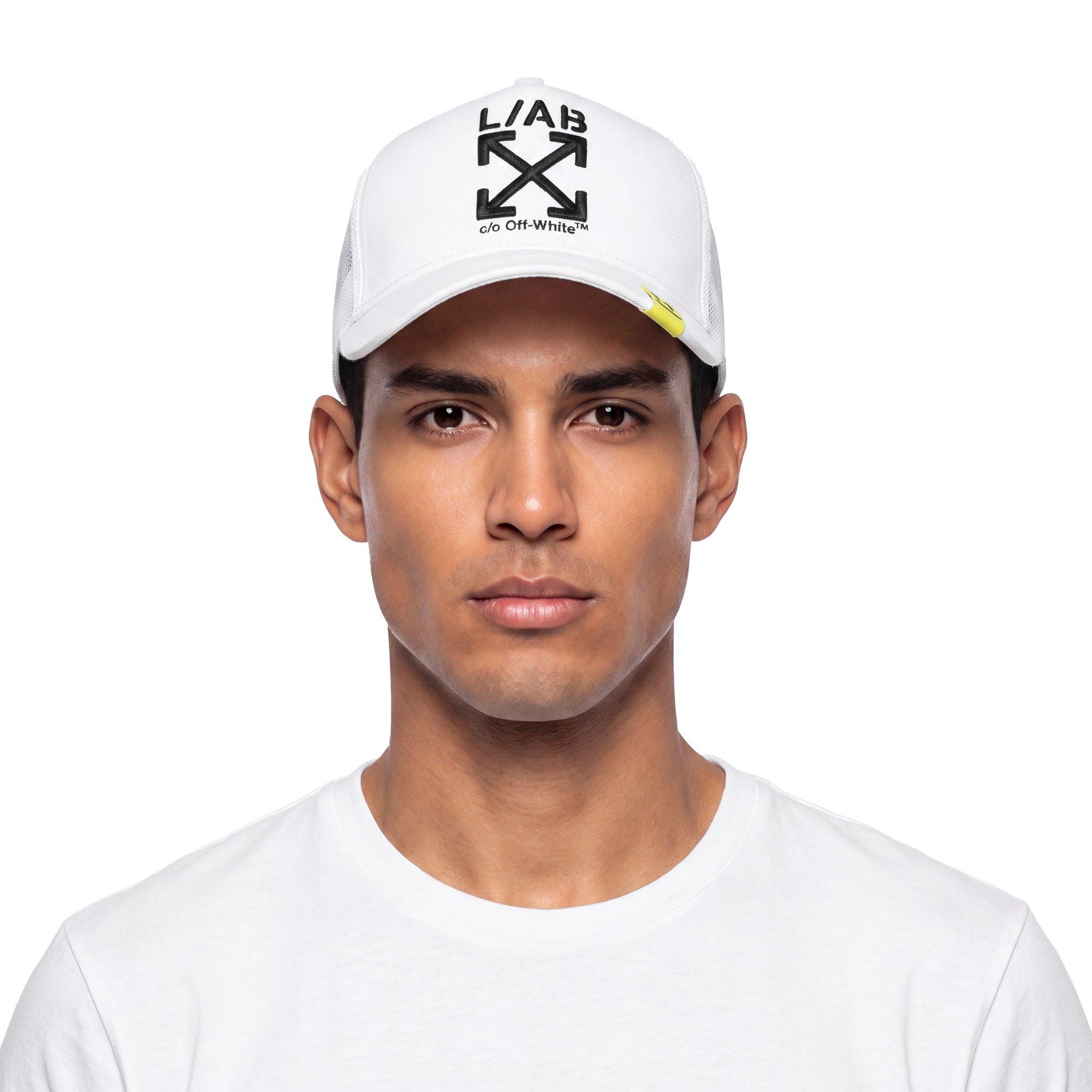 L/AB c/o Off-White Clamp Arrows Curved Brim Trucker Hat - White - WHITE